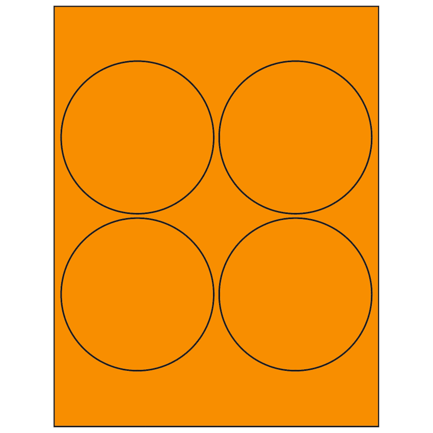 4" Fluorescent Orange Circular Sheet Labels