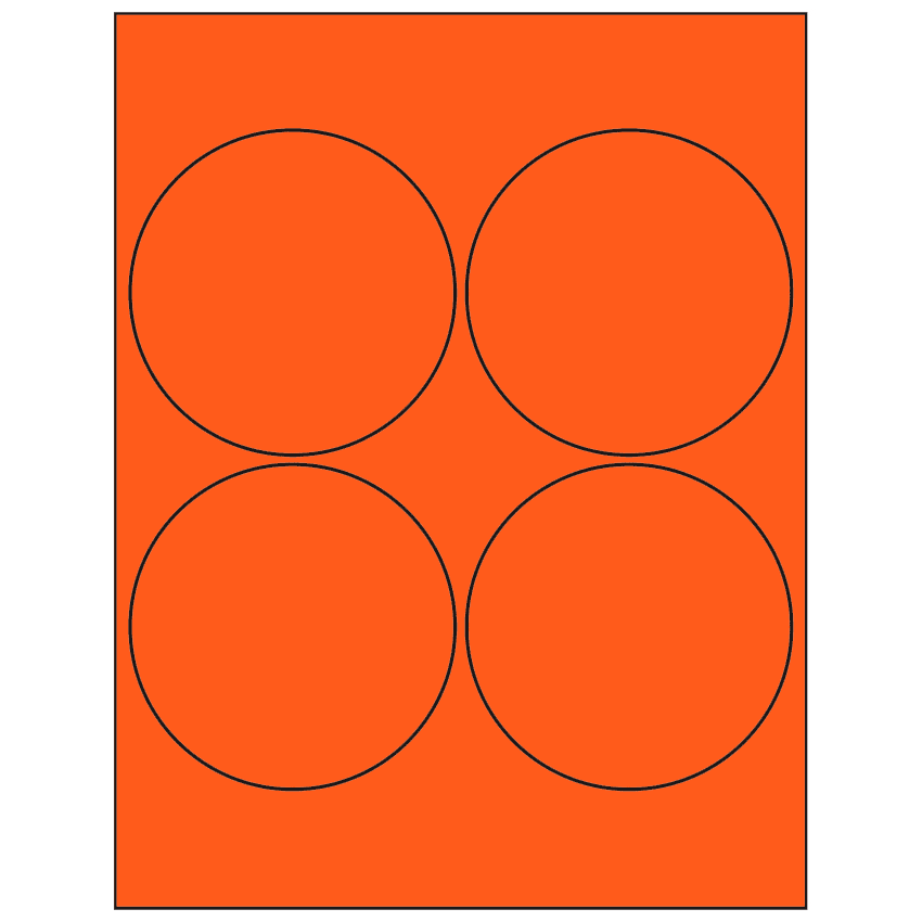 4" Fluorescent Red Circular Sheet Labels