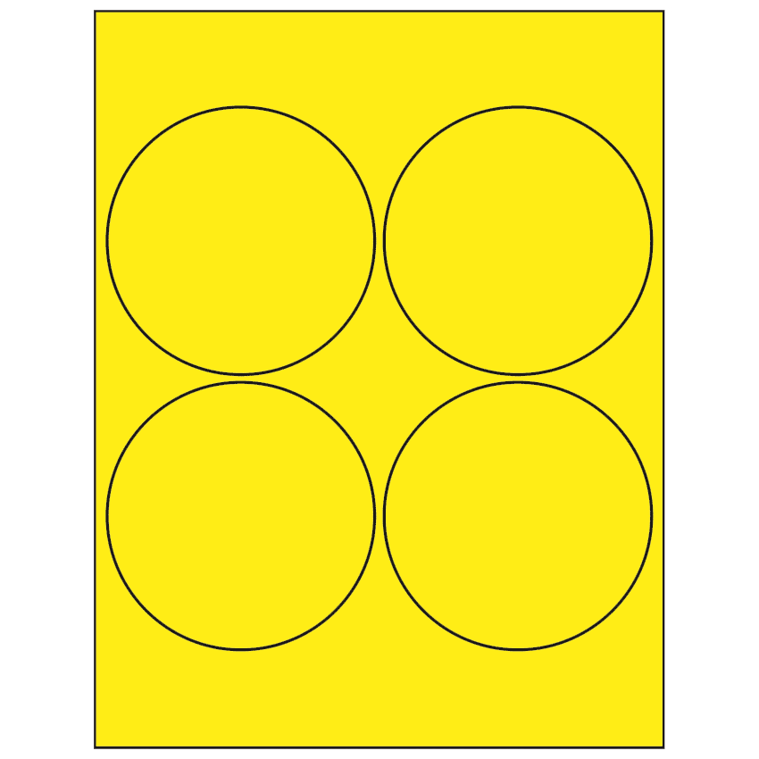 4" Fluorescent Yellow Circular Sheet Labels