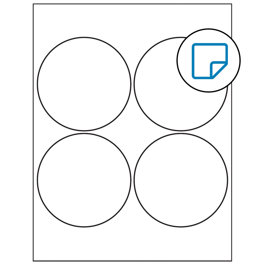 4" White Circular Sheet Labels - Removable Adhesive