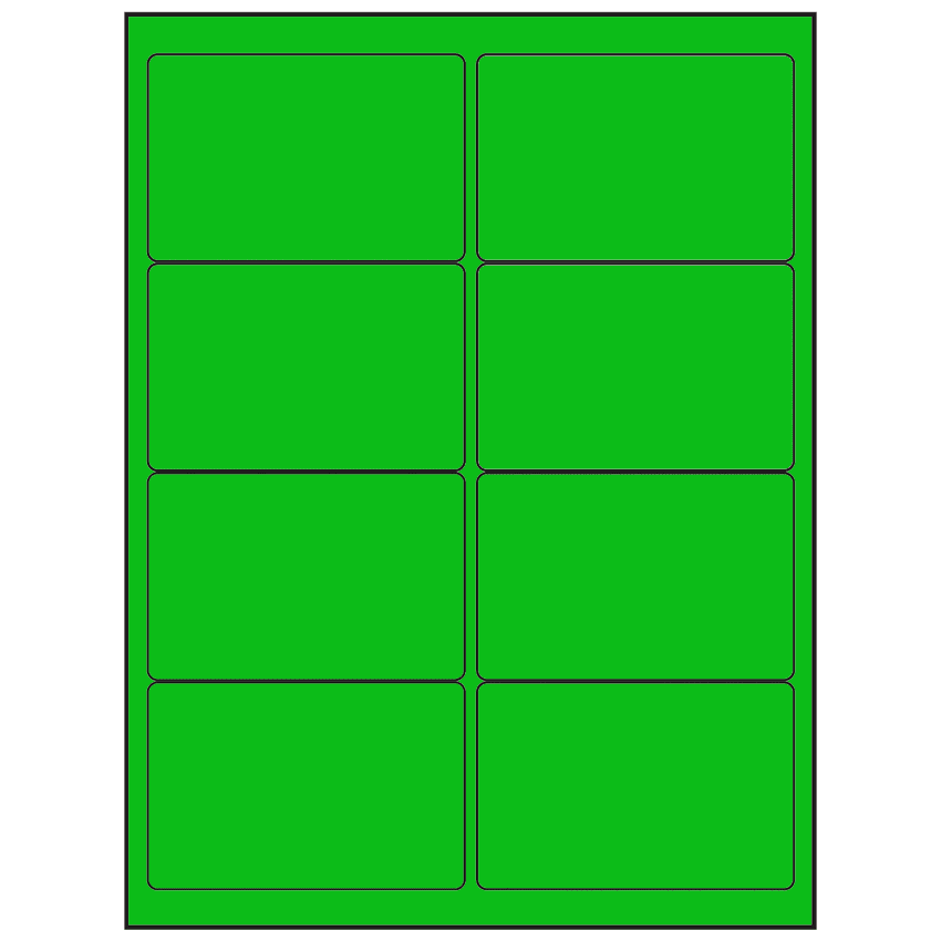 4" x 2.5" Fluorescent Green Rectangular Sheet Labels