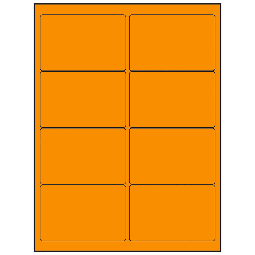 4" x 2.5" Fluorescent Orange Rectangular Sheet Labels