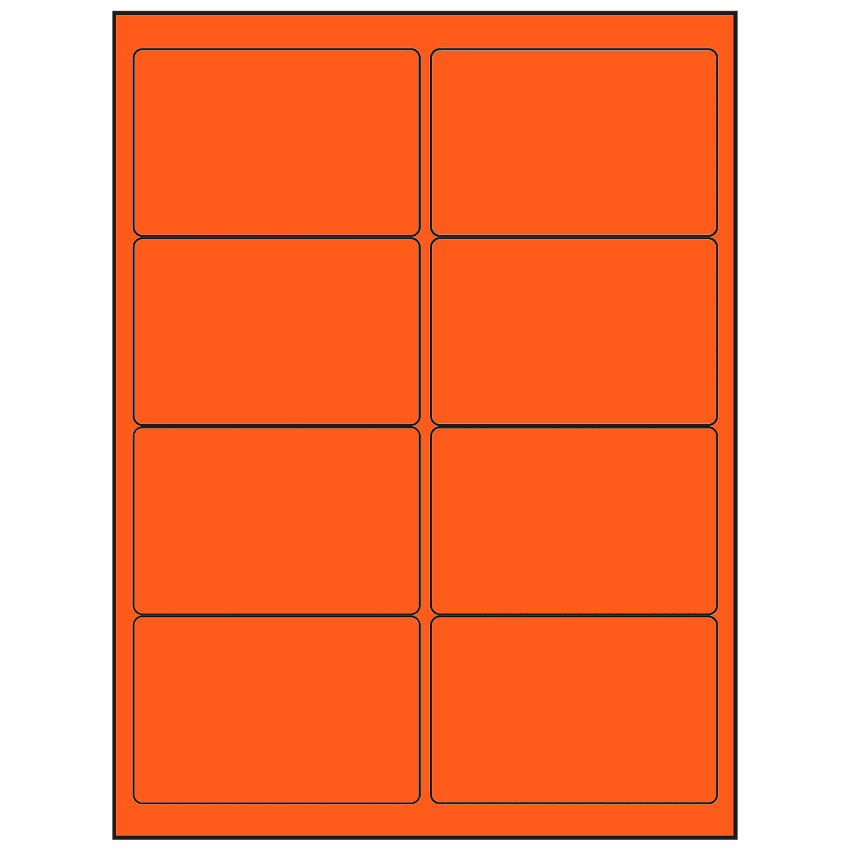 4" x 2.5" Fluorescent Red Rectangular Sheet Labels