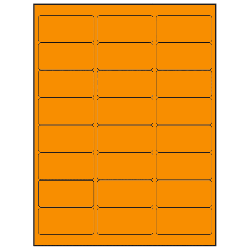 2.625" x 1.25" Fluorescent Orange Rectangular Sheet Labels