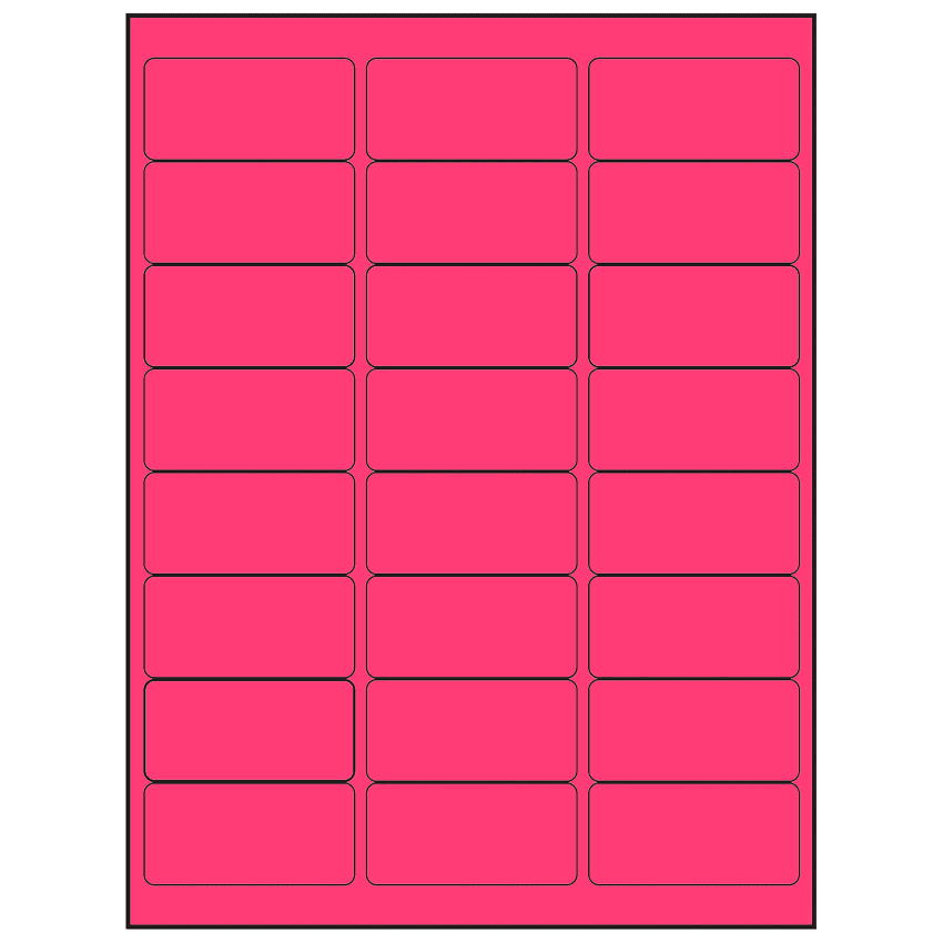 2.625" x 1.25" Fluorescent Pink Rectangular Sheet Labels