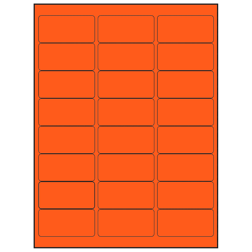 2.625" x 1.25" Fluorescent Red Rectangular Sheet Labels