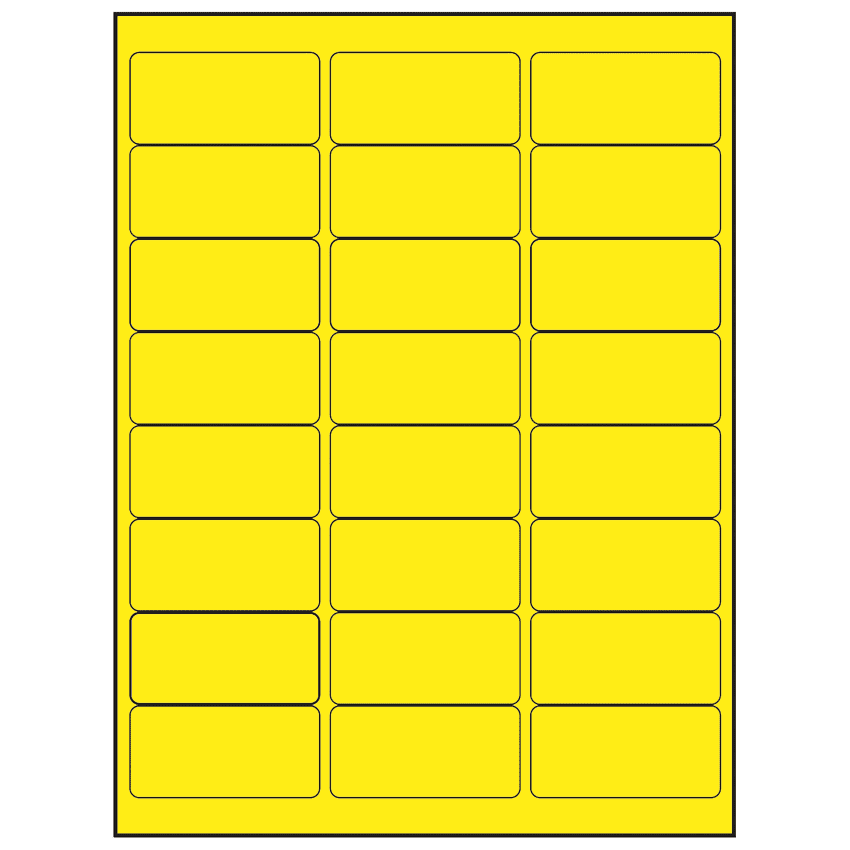 2.625" x 1.25" Fluorescent Yellow Rectangular Sheet Labels
