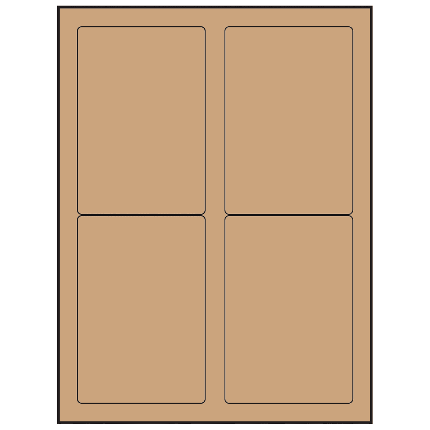 3.5" x 5" Brown Kraft Rectangular Sheet Labels (4-UP)