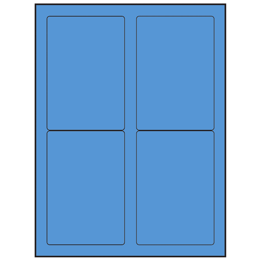 3.5" x 5" Fluorescent Blue Rectangular Sheet Labels (4-UP)
