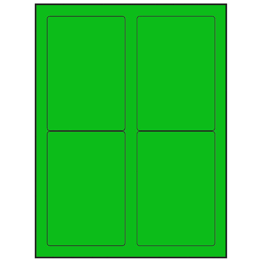 3.5" x 5" Fluorescent Green Rectangular Sheet Labels (4-UP)