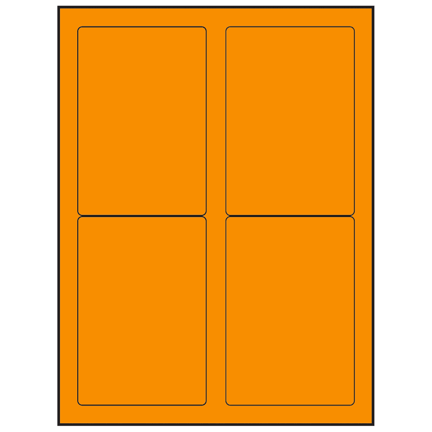 3.5" x 5" Fluorescent Orange Rectangular Sheet Labels (4-UP)