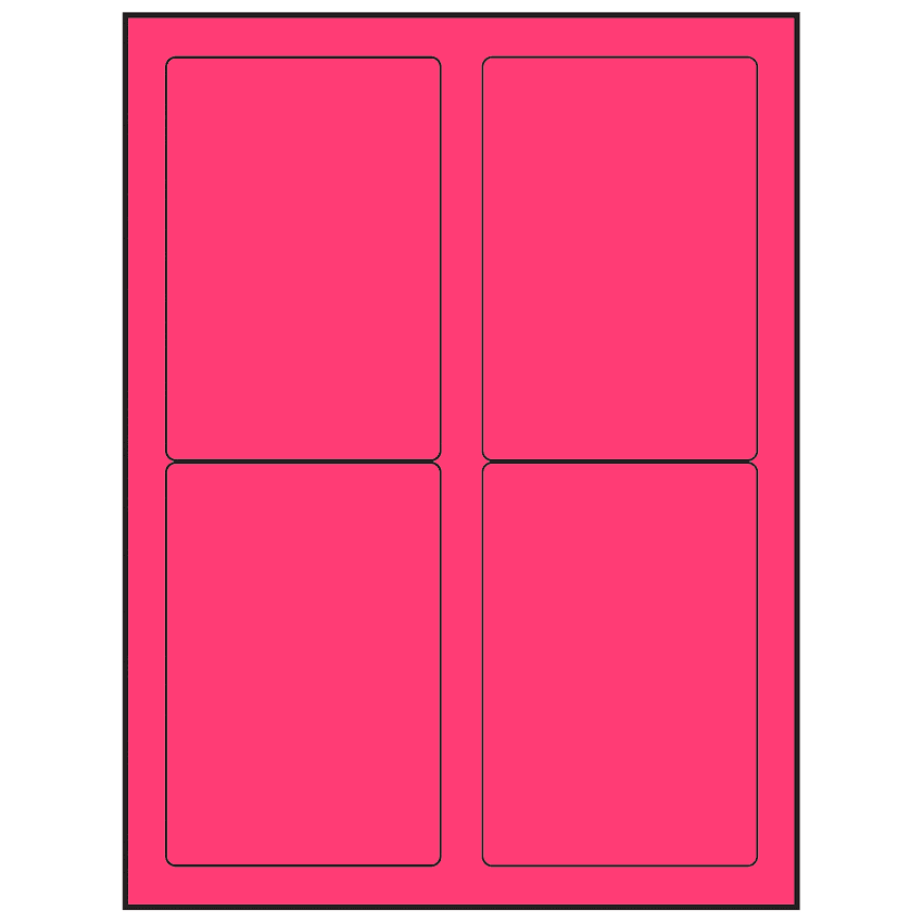 3.5" x 5" Fluorescent Pink Rectangular Sheet Labels (4-UP)