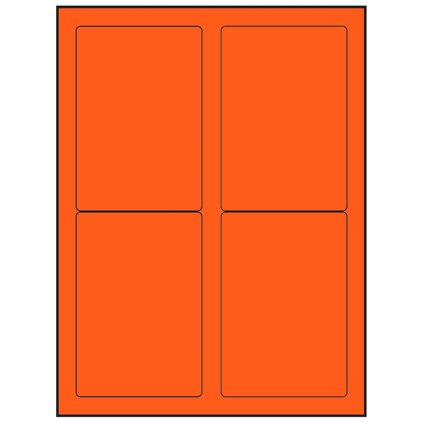 3.5" x 5" Fluorescent Red Rectangular Sheet Labels (4-UP)