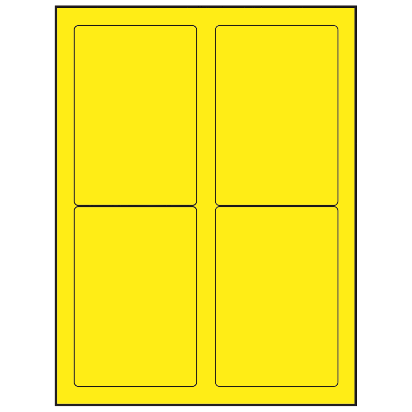 3.5" x 5" Fluorescent Yellow Rectangular Sheet Labels (4-UP)