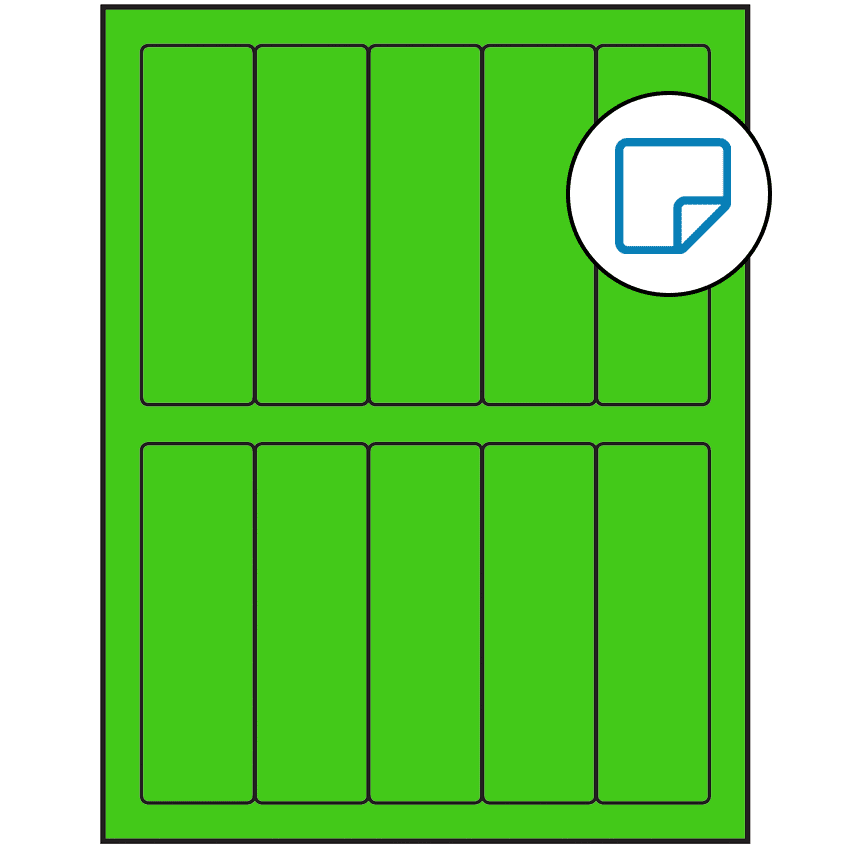 1.5" x 4.75" Fluorescent Green Rectangular Sheet Labels - Removable Adhesive
