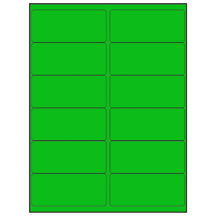 4" x 1.75" Fluorescent Green Rectangular Sheet Labels