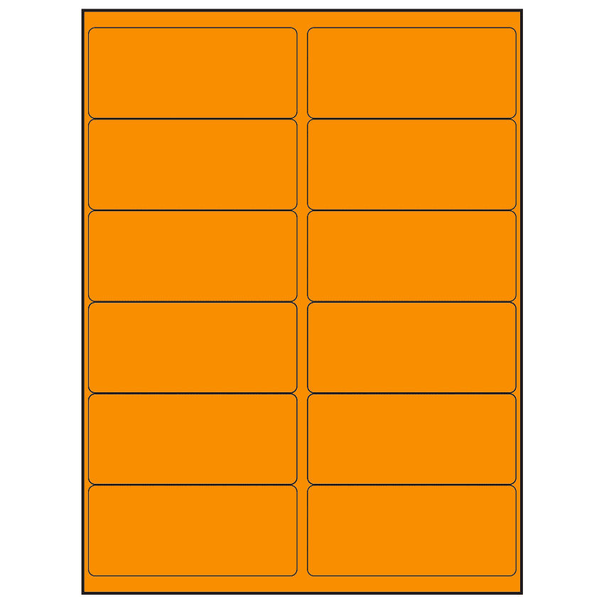 4" x 1.75" Fluorescent Orange Rectangular Sheet Labels