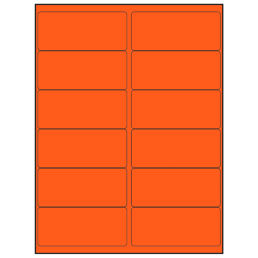 4" x 1.75" Fluorescent Red Rectangular Sheet Labels