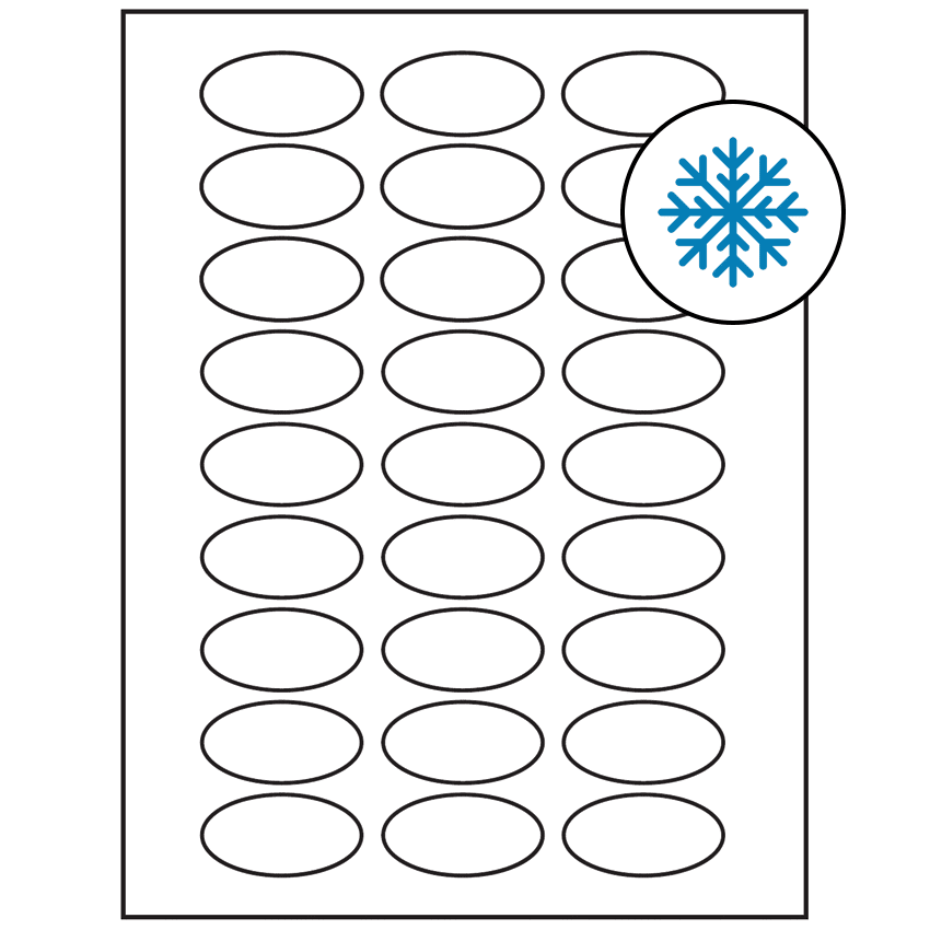 2" x 1" White Oval Sheet Labels - Freezer Grade Adhesive
