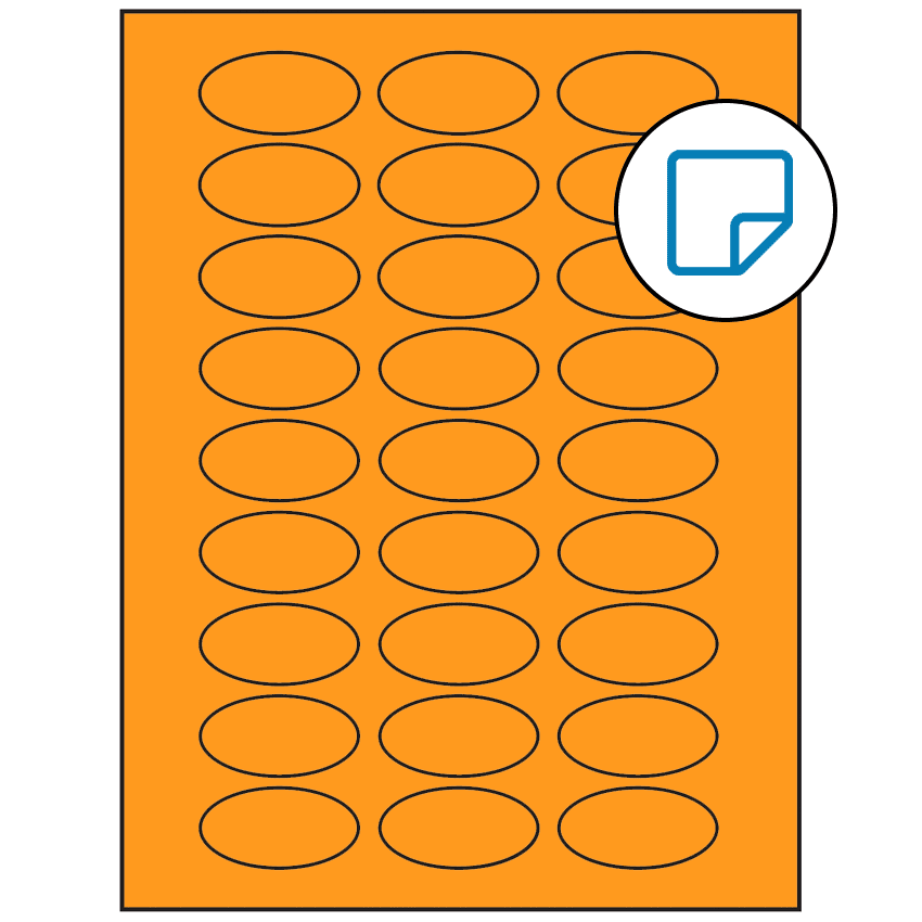 2" x 1" Fluorescent Orange Oval Sheet Labels - Removable Adhesive