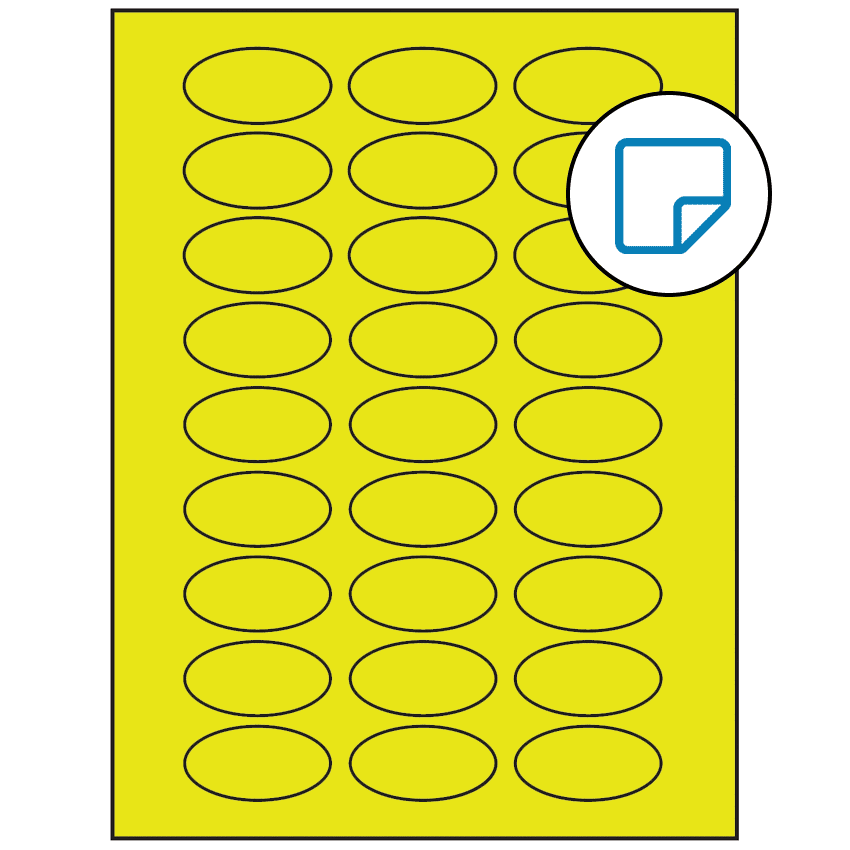 2" x 1" Fluorescent Yellow Oval Sheet Labels - Removable Adhesive