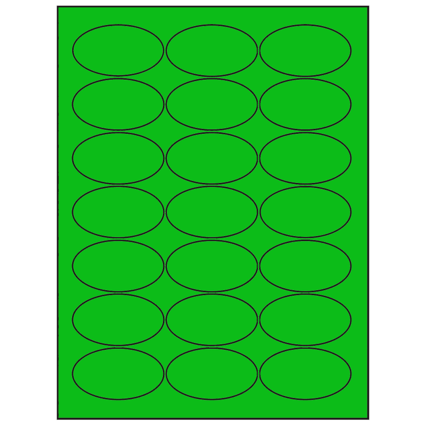 2.5" x 1.375" Fluorescent Green Oval Sheet Labels