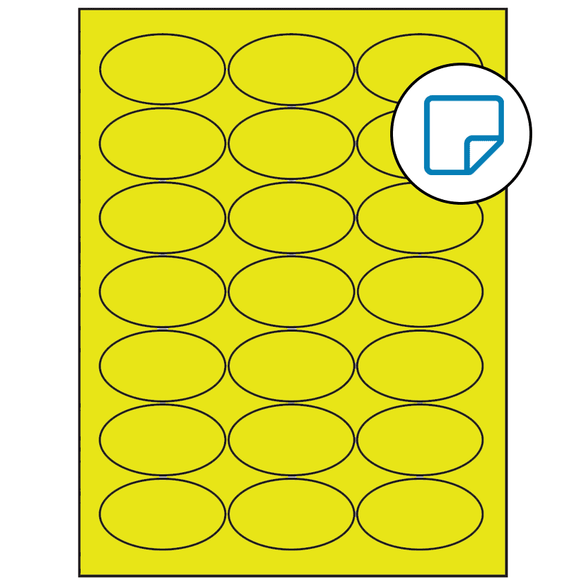 2.5" x 1.375" Fluorescent Yellow Oval Sheet Labels - Removable Adhesive
