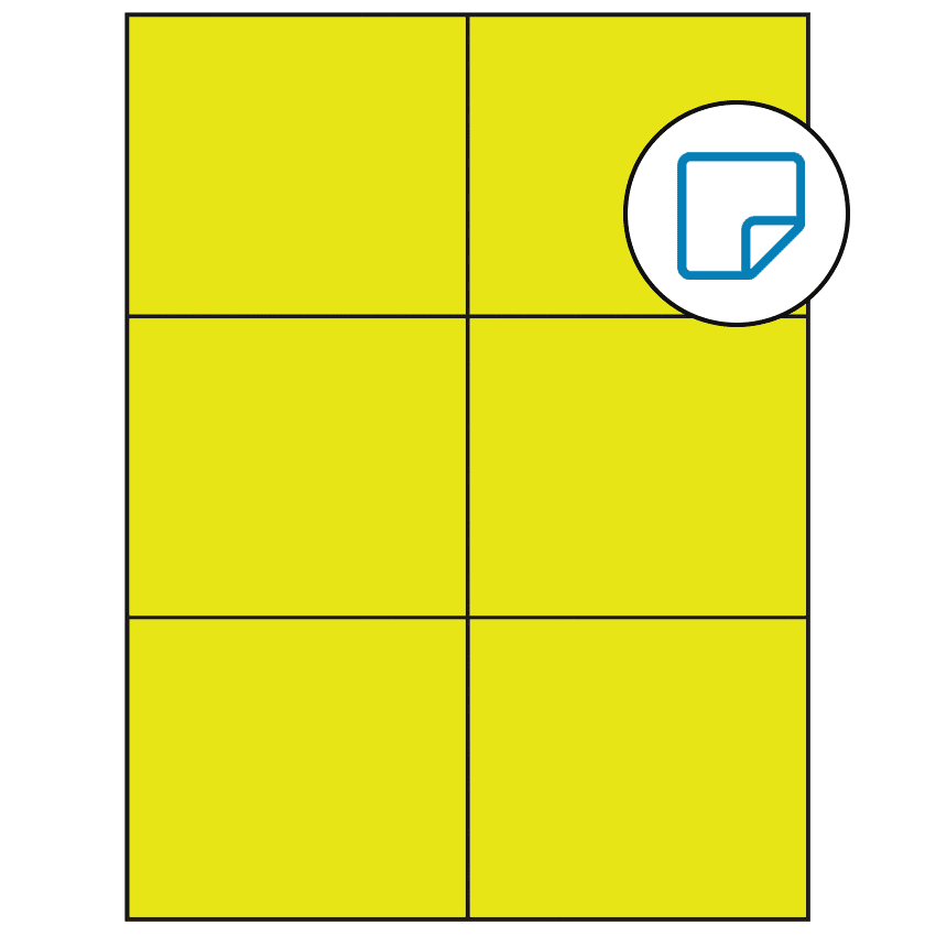 4.25" x 3.66" Fluorescent Yellow Rectangular Sheet Labels - Removable Adhesive