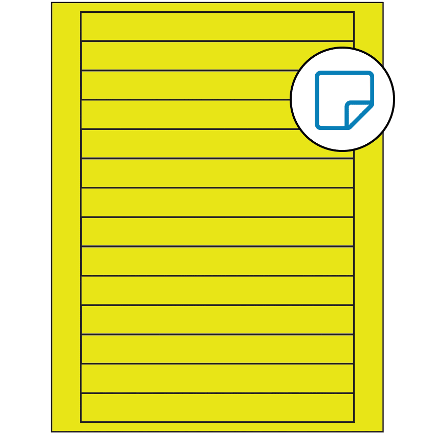 7" x 0.75" Fluorescent Yellow Rectangular Sheet Labels - Removable Adhesive