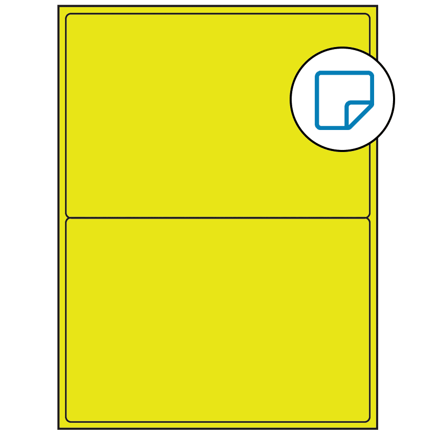 8.4375" x 5.4531" Fluorescent Yellow Rectangular Sheet Labels - Removable Adhesive