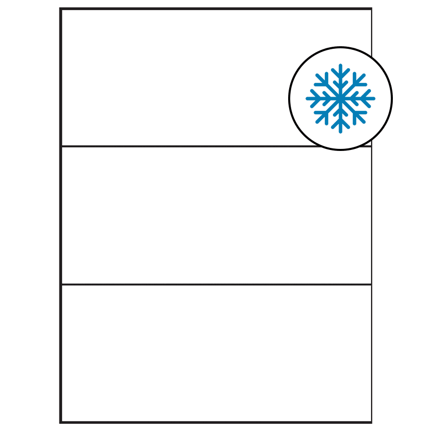 8.5" x 3.666" White Rectangular Sheet Labels - Freezer Grade Adhesive