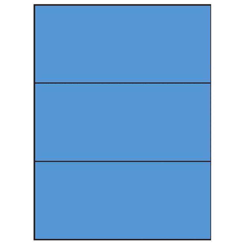 8.5" x 3.666" Fluorescent Blue Rectangular Sheet Labels