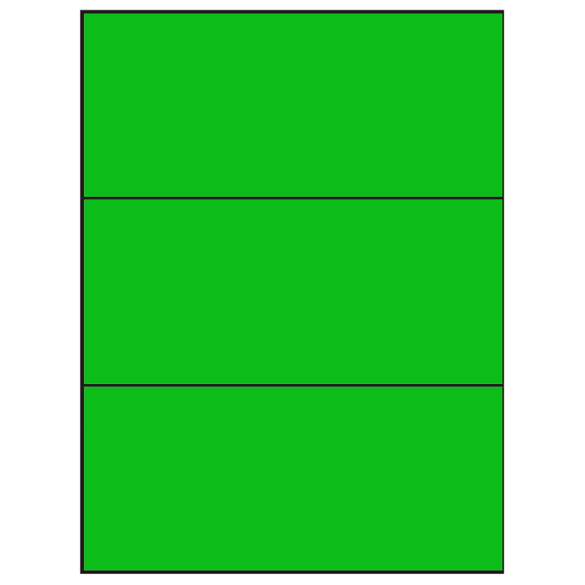 8.5" x 3.666" Fluorescent Green Rectangular Sheet Labels
