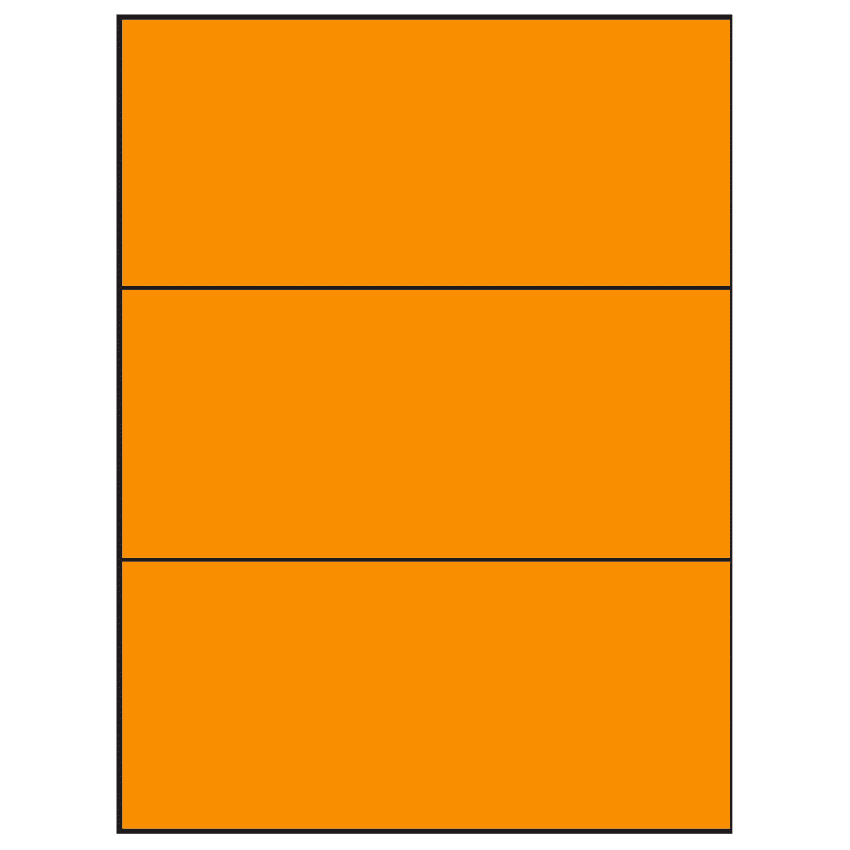 8.5" x 3.666" Fluorescent Orange Rectangular Sheet Labels