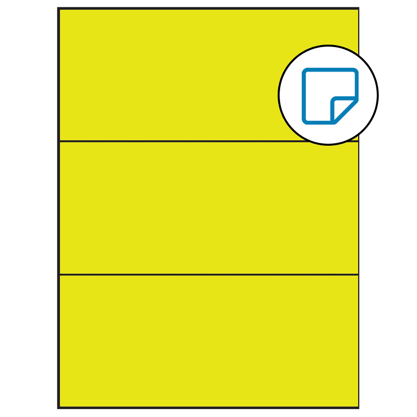 8.5" x 3.666" Fluorescent Yellow Rectangular Sheet Labels - Removable Adhesive