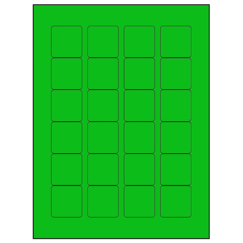1.5" x 1.5" Fluorescent Green Square Sheet Labels