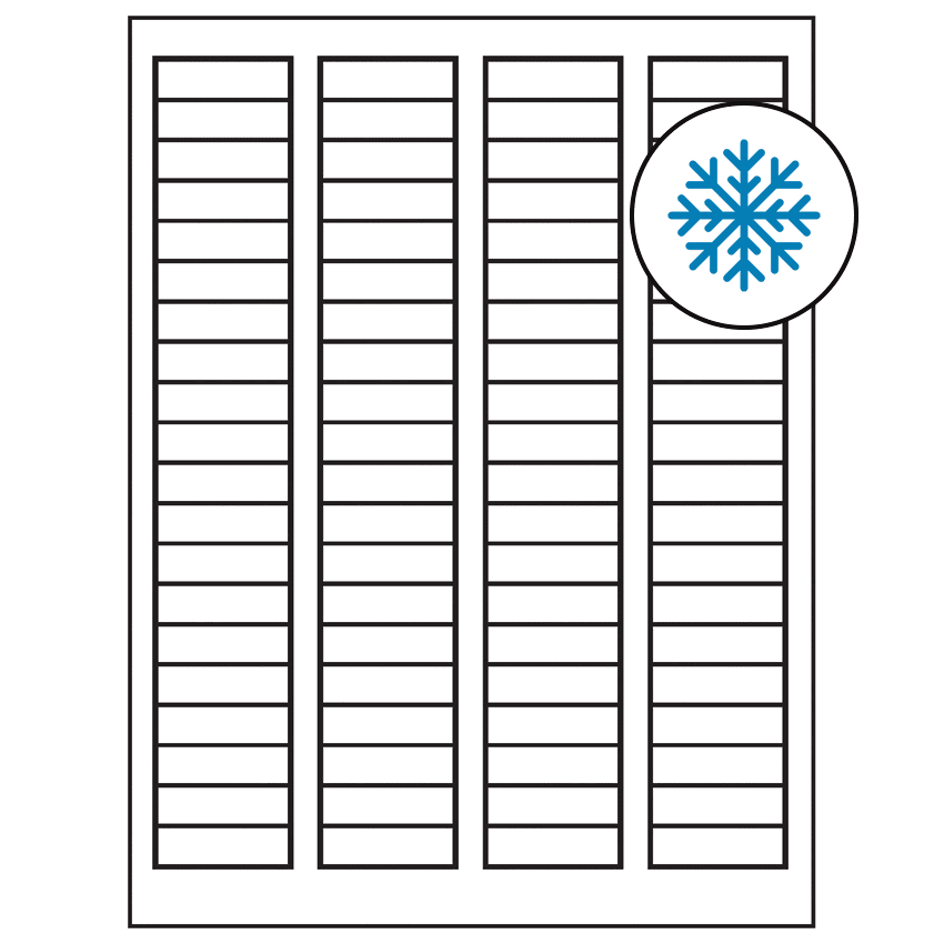 1.7225" x 0.5" White Rectangular Sheet Labels - Freezer Grade Adhesive
