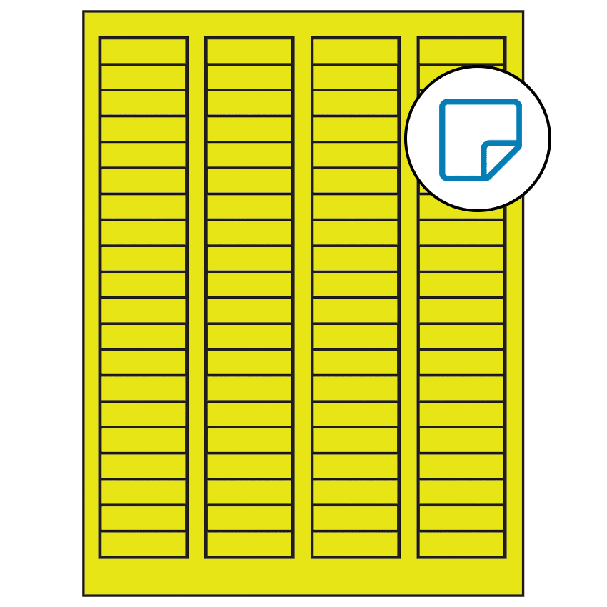 1.7225" x 0.5" Fluorescent Yellow Rectangular Sheet Labels - Removable Adhesive