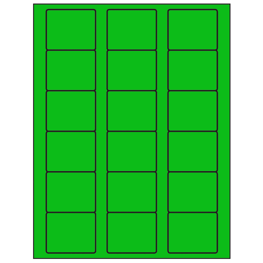 2.125" x 1.75" Fluorescent Green Rectangular Sheet Labels