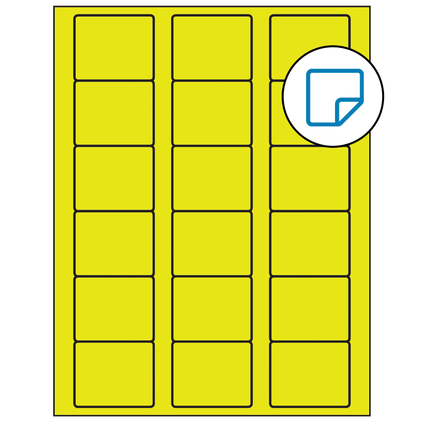 2.125" x 1.75" Fluorescent Yellow Rectangular Sheet Labels - Removable Adhesive