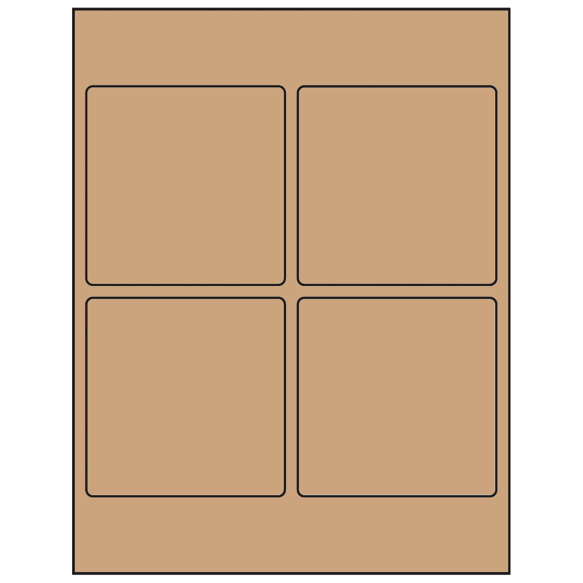 3.875" x 3.875" Brown Kraft Square Sheet Labels