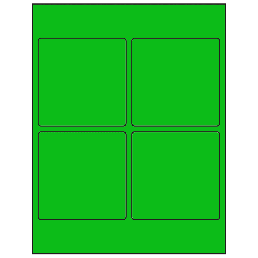 3.875" x 3.875" Fluorescent Green Square Sheet Labels