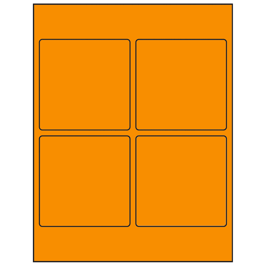 3.875" x 3.875" Fluorescent Orange Square Sheet Labels