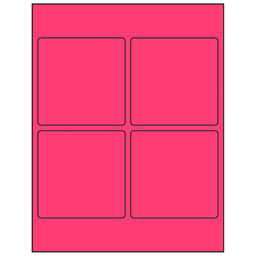 3.875" x 3.875" Fluorescent Pink Square Sheet Labels