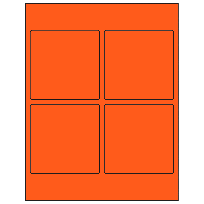 3.875" x 3.875" Fluorescent Red Square Sheet Labels