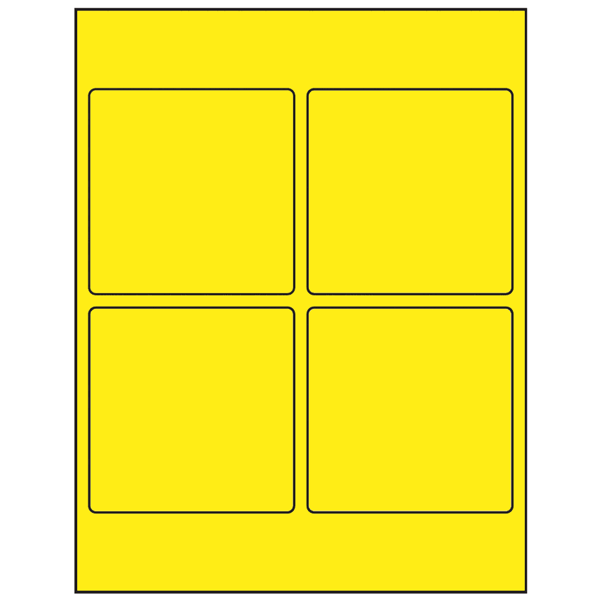 3.875" x 3.875" Fluorescent Yellow Square Sheet Labels