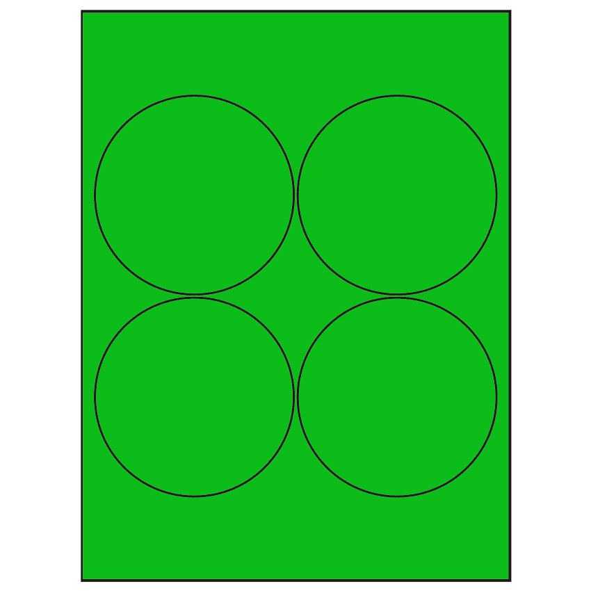 3.9375" Fluorescent Green Circular Sheet Labels