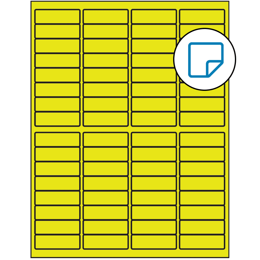1.9375" x 0.625" Fluorescent Yellow Rectangular Sheet Labels - Removable Adhesive