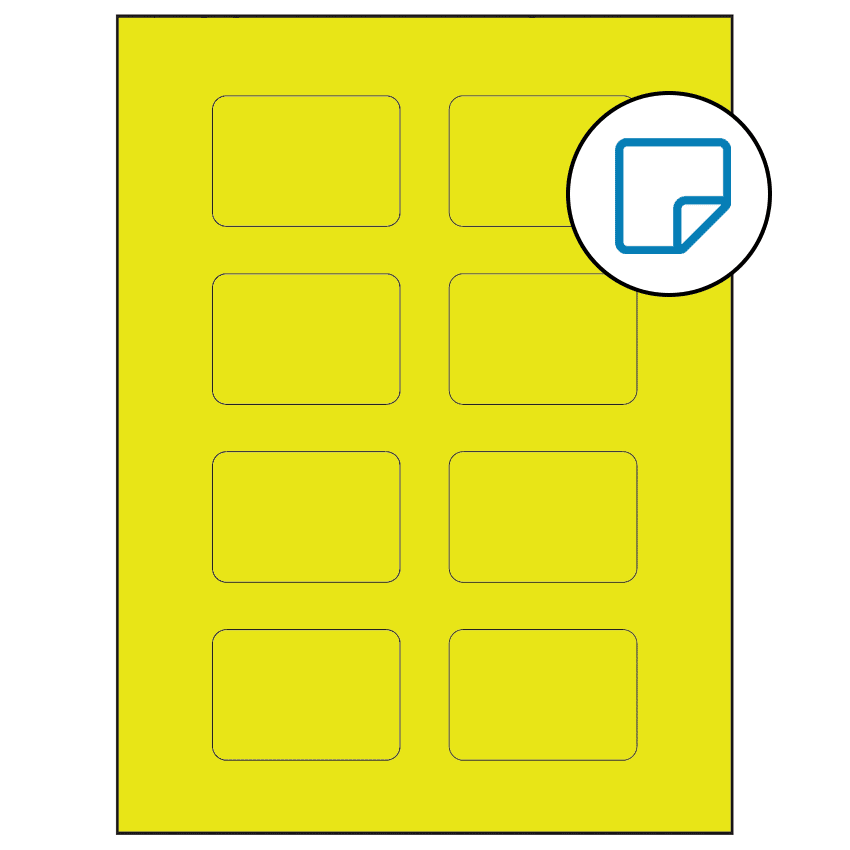 2.6" x 1.77" Fluorescent Yellow Rectangular Sheet Labels - Removable Adhesive