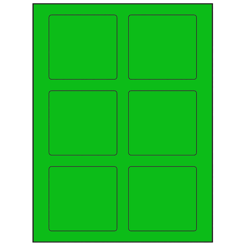 3.25" x 3" Fluorescent Green Rectangular Sheet Labels